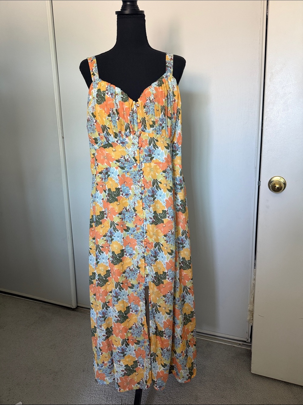 Abercrombie & Fitch - Floral Button-Front Maxi Dress in Yellow & Orange | Sz XL